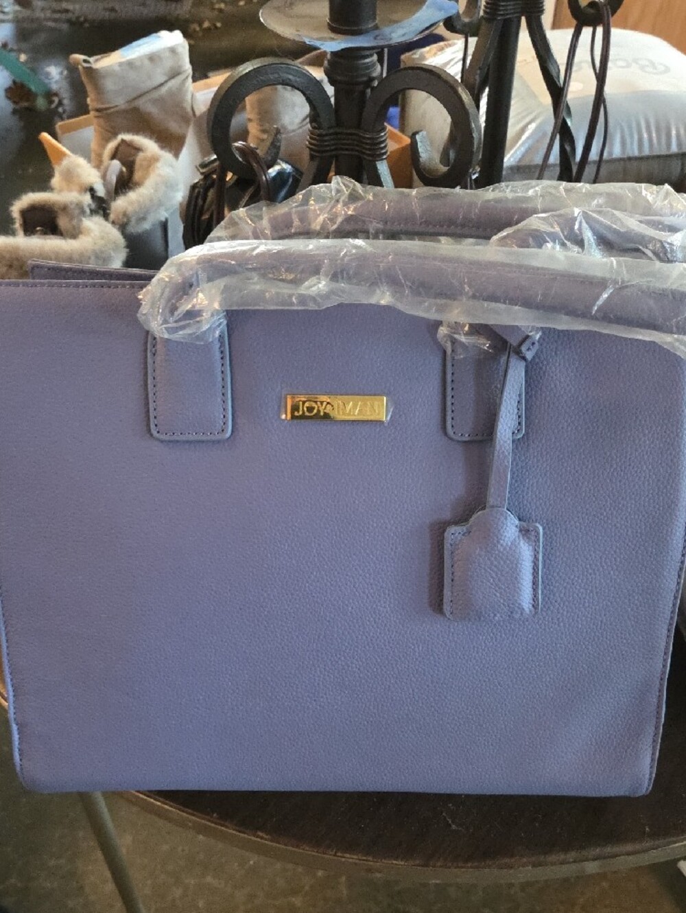 Joy & Iman Lilac Pebbled Tote with Gold Logo
